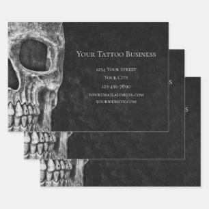 Skull Head Gothic Black And White Tattoo Shop Wrapping Paper Sheet