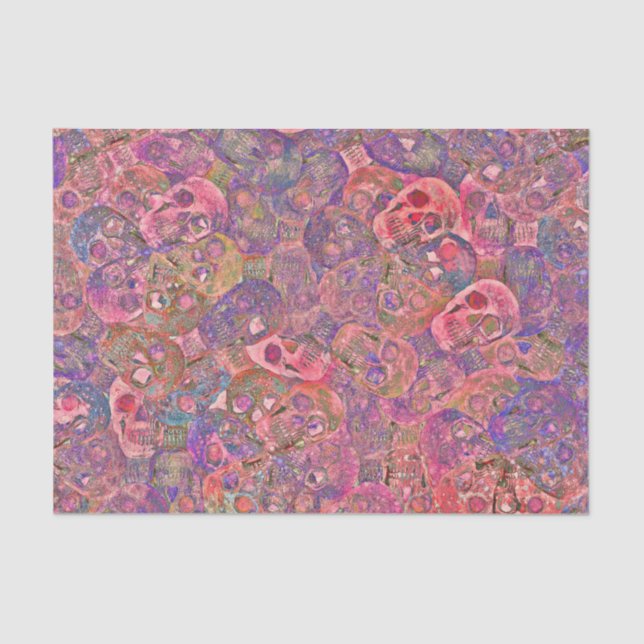 Skull Head Gothic Colourful Purple Pink Sketch Art Tissue Paper (Front)