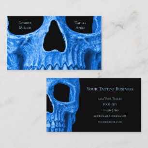 Skull Head Gothic Neon Blue Black Tattoo Shop Business Card