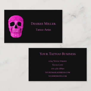 Skull Head Gothic Neon Pink Black Tattoo Shop Business Card