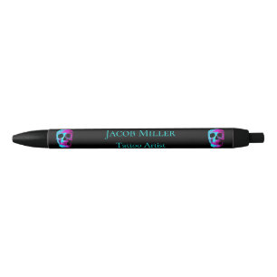 Skull Head Gothic Neon Purple Teal Black Design Ink Pen
