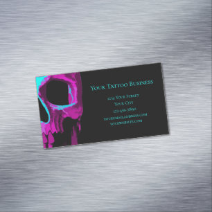 Skull Head Gothic Neon Purple Teal Black Design Magnetic Business Card