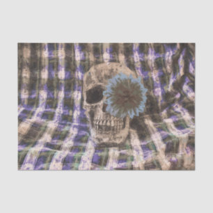Skull Head Gothic Sunflower Purple Blue Plaid Tissue Paper