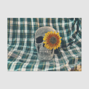 Skull Head Gothic Yellow Sunflower Teal Plaid Tissue Paper