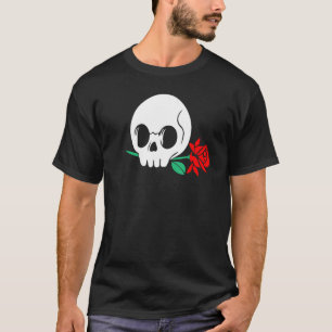 Skull Head Skeleton Red Rose Halloween Gothic Grap T-Shirt