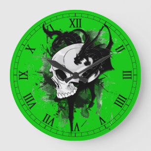 skull head with dragon graffiti large clock