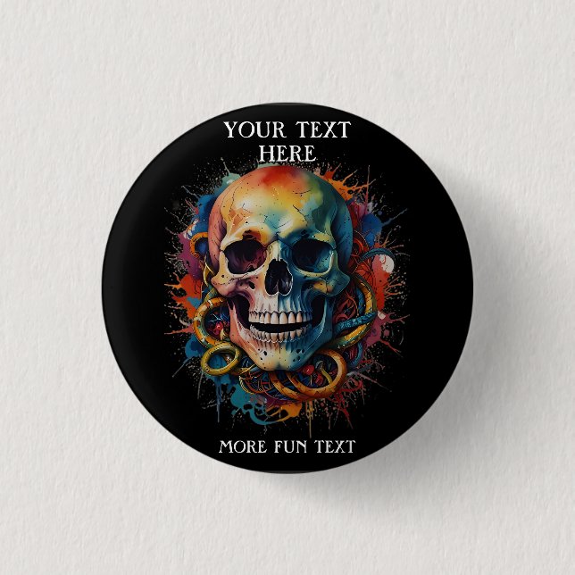 Skull Head with multi-colored Paint Splashes 3 Cm Round Badge (Front)