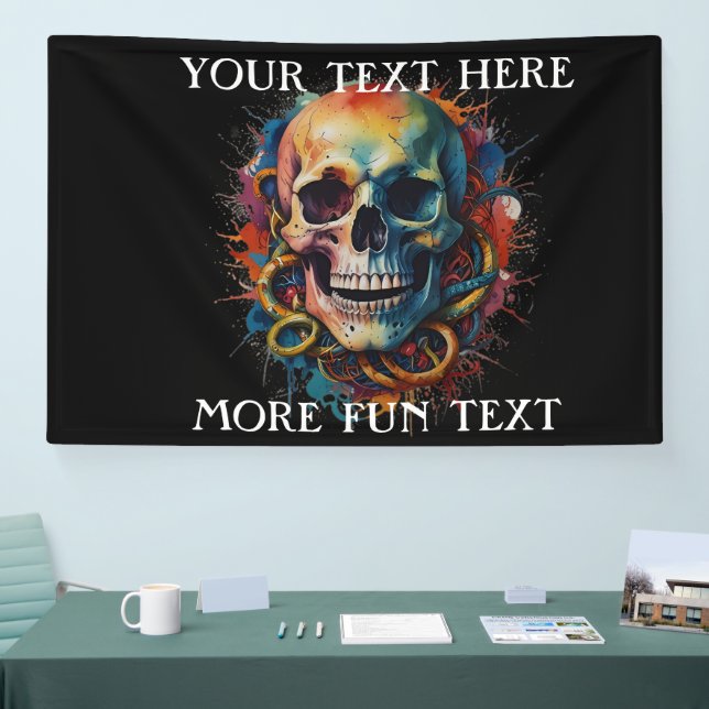 Skull Head with multi-colored Paint Splashes Banner (Tradeshow)