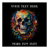 Skull Head with multi-colored Paint Splashes