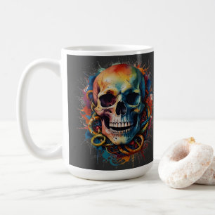 Skull Head with multi-coloured Paint Splashes Coffee Mug