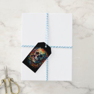 Skull Head with multi-coloured Paint Splashes Gift Tags