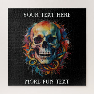 Skull Head with multi-coloured Paint Splashes Jigsaw Puzzle