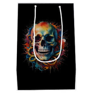 Skull Head with multi-coloured Paint Splashes Medium Gift Bag