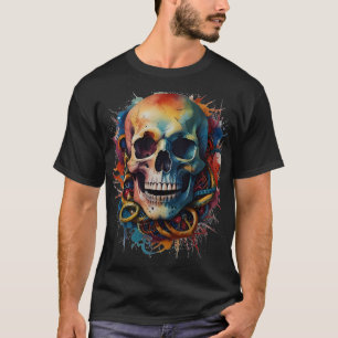 Skull Head with multi-coloured Paint Splashes T-Shirt
