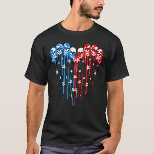 Skull Heart Flag Patriotic 4th Of July 3 T-Shirt