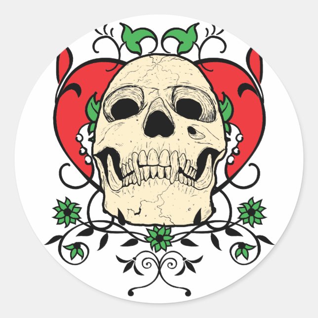 Skull Heart Grunge Classic Round Sticker (Front)