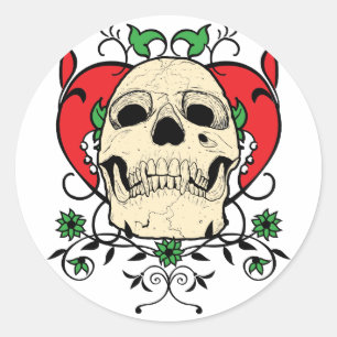 Skull Heart Grunge Classic Round Sticker