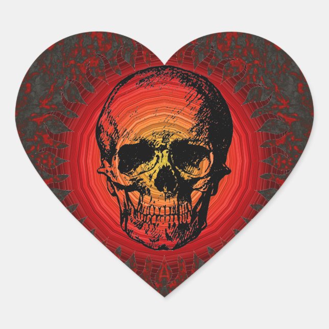 Skull Heart Shaped Sticker (Front)