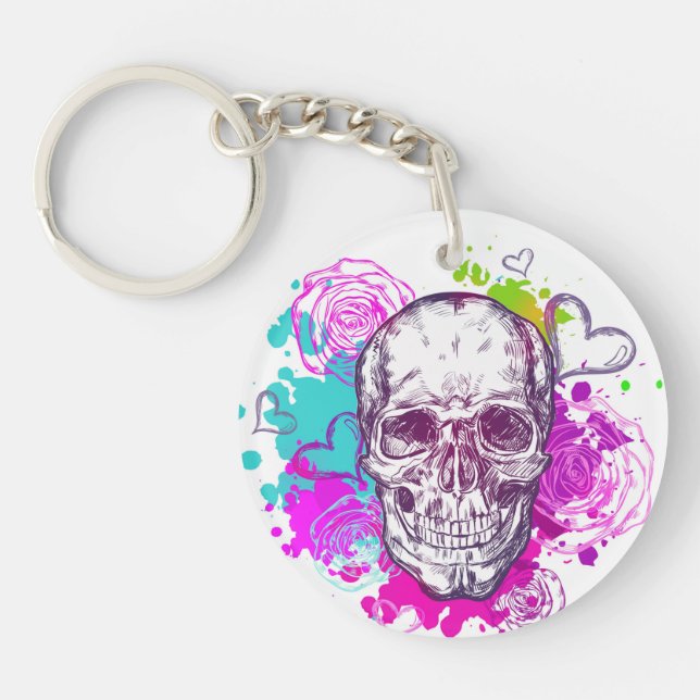 Skull, Hearts and Roses Key Ring (Front)