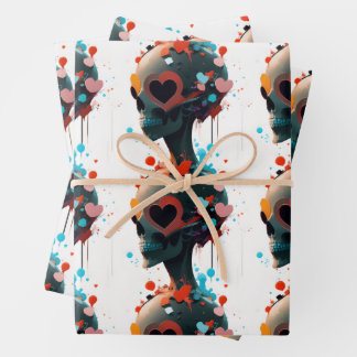 Skull Hearts - Creepy Abstract Valentines Day  Wrapping Paper Sheet
