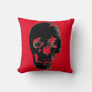 Skull Heavy Metal Fantasy Art Red Black Cushion