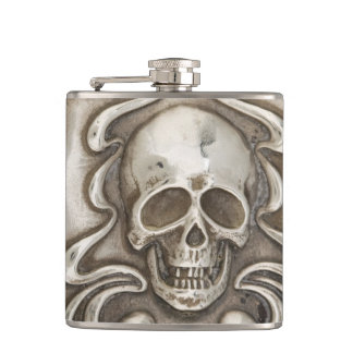 Skull Hip Flask Vintage Silver Repousse Jewellery