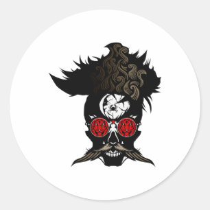 Skull Hipster Moustache Gles Lion Tribal Moustache Classic Round Sticker