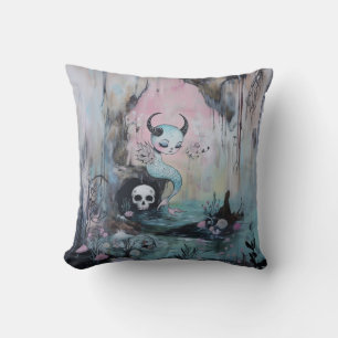 Skull Horned Sea Serpent Magical Witchy AI Art Cushion
