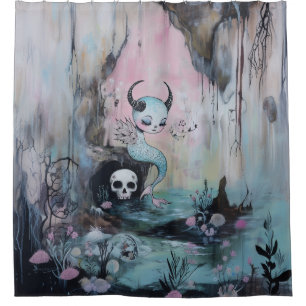 Skull Horned Sea Serpent Magical Witchy AI Art Shower Curtain