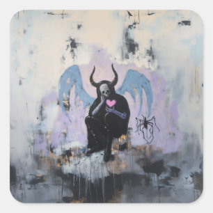 Skull Horns Spider Heart Magical Witchy AI Art Square Sticker