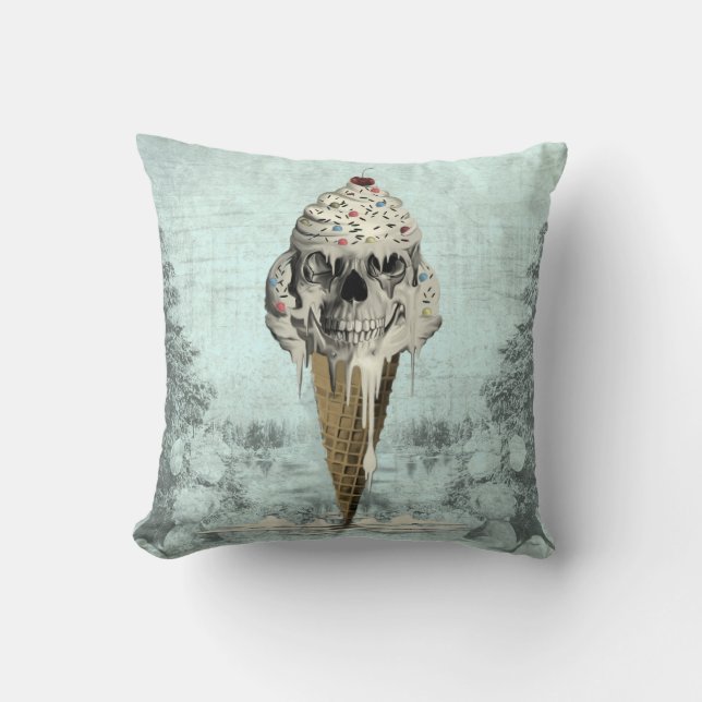 Skull ice cream cone illustration cushion (Front)
