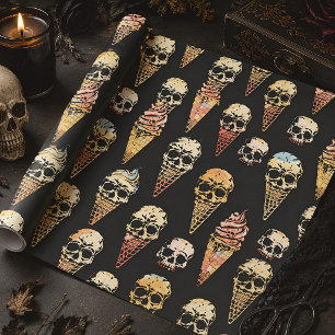 Skull Ice Cream Retro Gothic Halloween Wrapping Paper