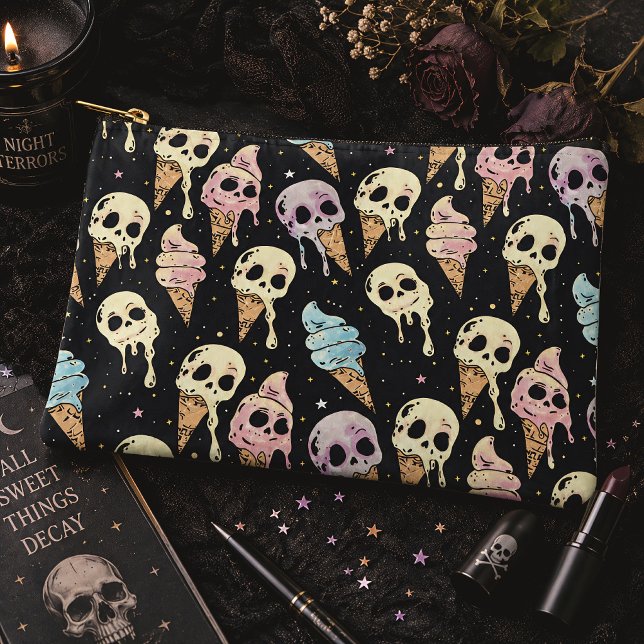Skull Ice Cream Summer Goth Spooky Accessory Pouch (Creator Uploaded)