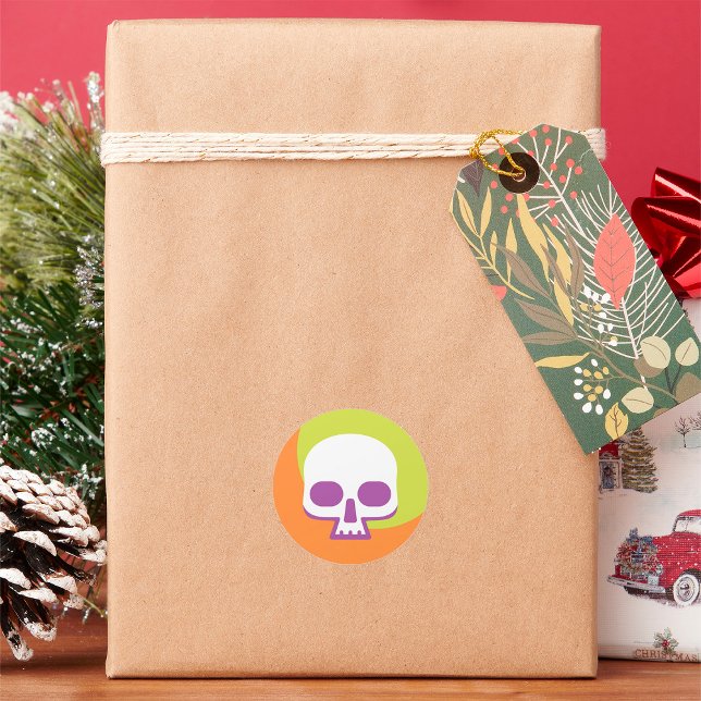 Skull Icon White Orange Classic Round Sticker (Creator Uploaded)