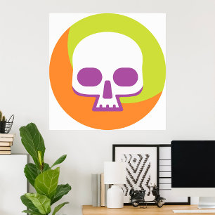 Skull Icon White Orange Green Poster