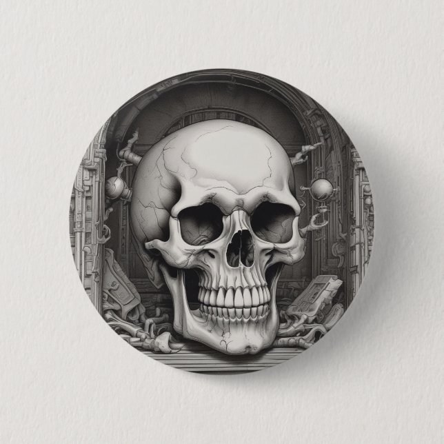 Skull Illustration 6 Cm Round Badge (Front)