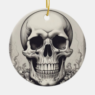 Skull Illustration Ceramic Ornament