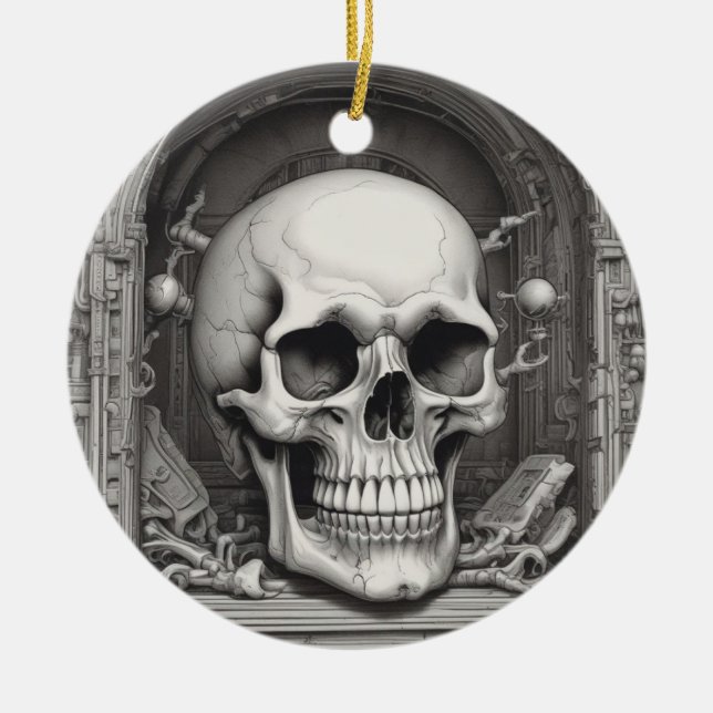 Skull Illustration Ceramic Ornament (Front)
