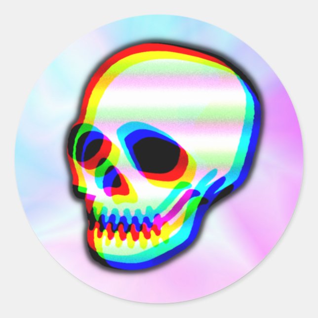 Skull Illustration trendy neon style Classic Round Sticker (Front)