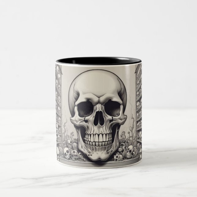 Skull Illustration Two-Tone Coffee Mug (Center)