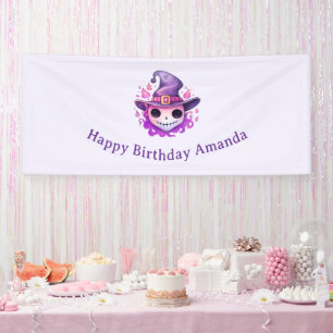 Skull in a Witch's Hat Whimsical Birthday Banner
