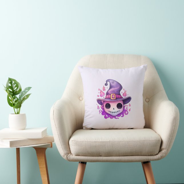 Skull in a Witch's Hat Whimsical Cushion (Chair)