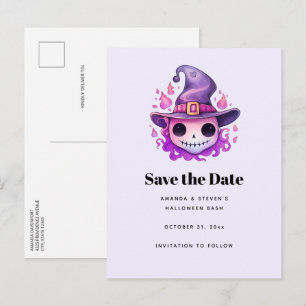 Skull in a Witch's Hat Whimsical Halloween Announcement Postcard