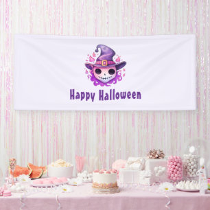 Skull in a Witch's Hat Whimsical Halloween Banner