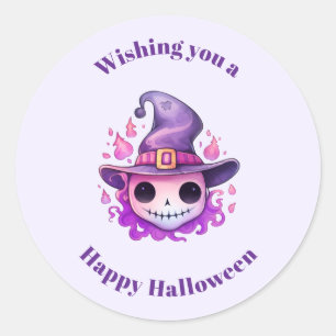 Skull in a Witch's Hat Whimsical Halloween Classic Round Sticker