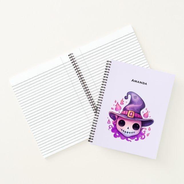 Skull in a Witch's Hat Whimsical Notebook (Inside)