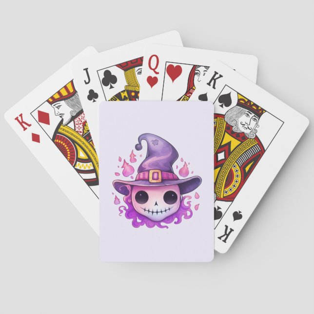 Skull in a Witch's Hat Whimsical Playing Cards (Back)