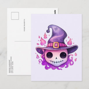 Skull in a Witch's Hat Whimsical Postcard