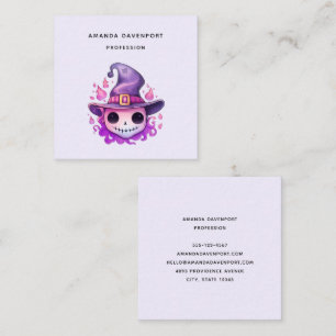 Skull in a Witch's Hat Whimsical Square Business Card