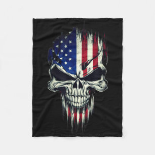 Skull In American Flag Style For Patriots Fleece Blanket
